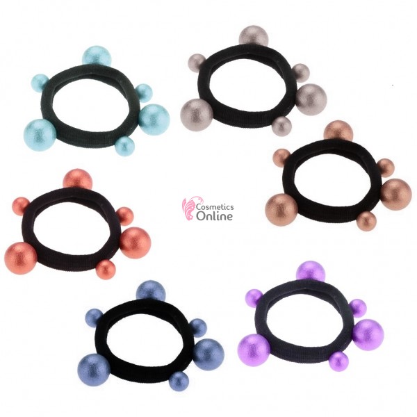 Elastice pentru codite Cod EL023 EE, set 6 bucati Negre cu Perle Color